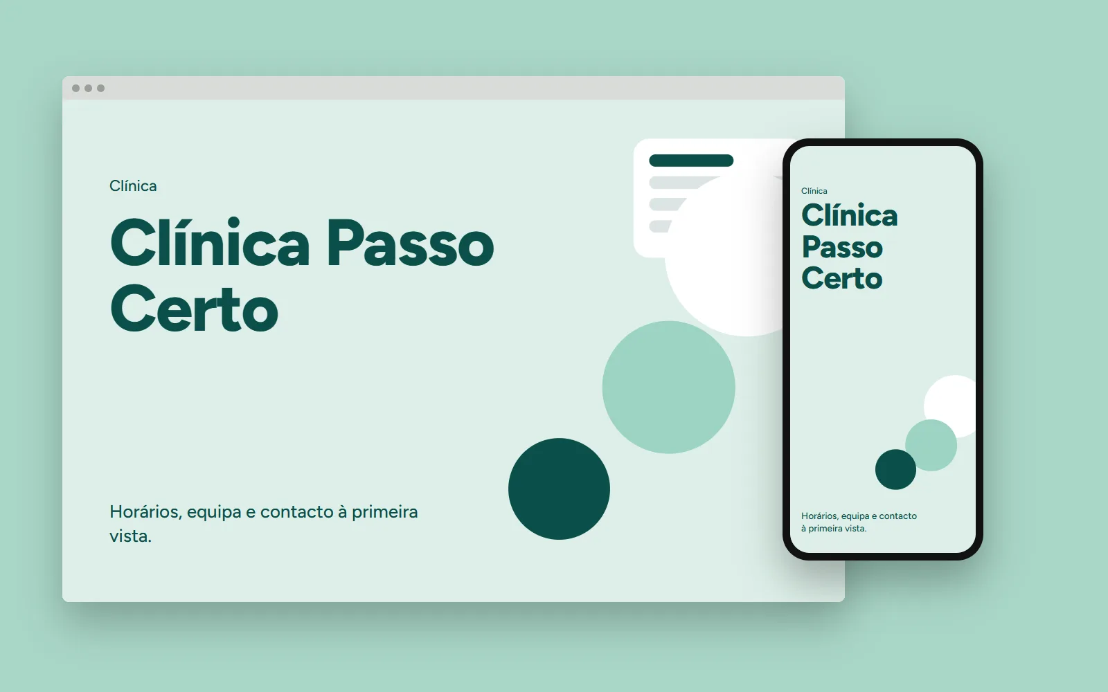 Ecrã de entrada do site-conceito Clínica Passo Certo, em computador e telemóvel